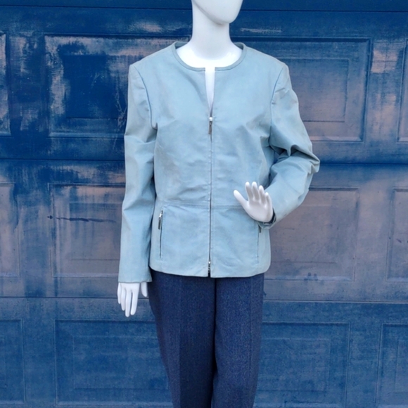 Tesori Ladies Zip Closure Genuine "Snakeskin" Leather Pale Blue Jacket/Coat - Picture 9 of 17